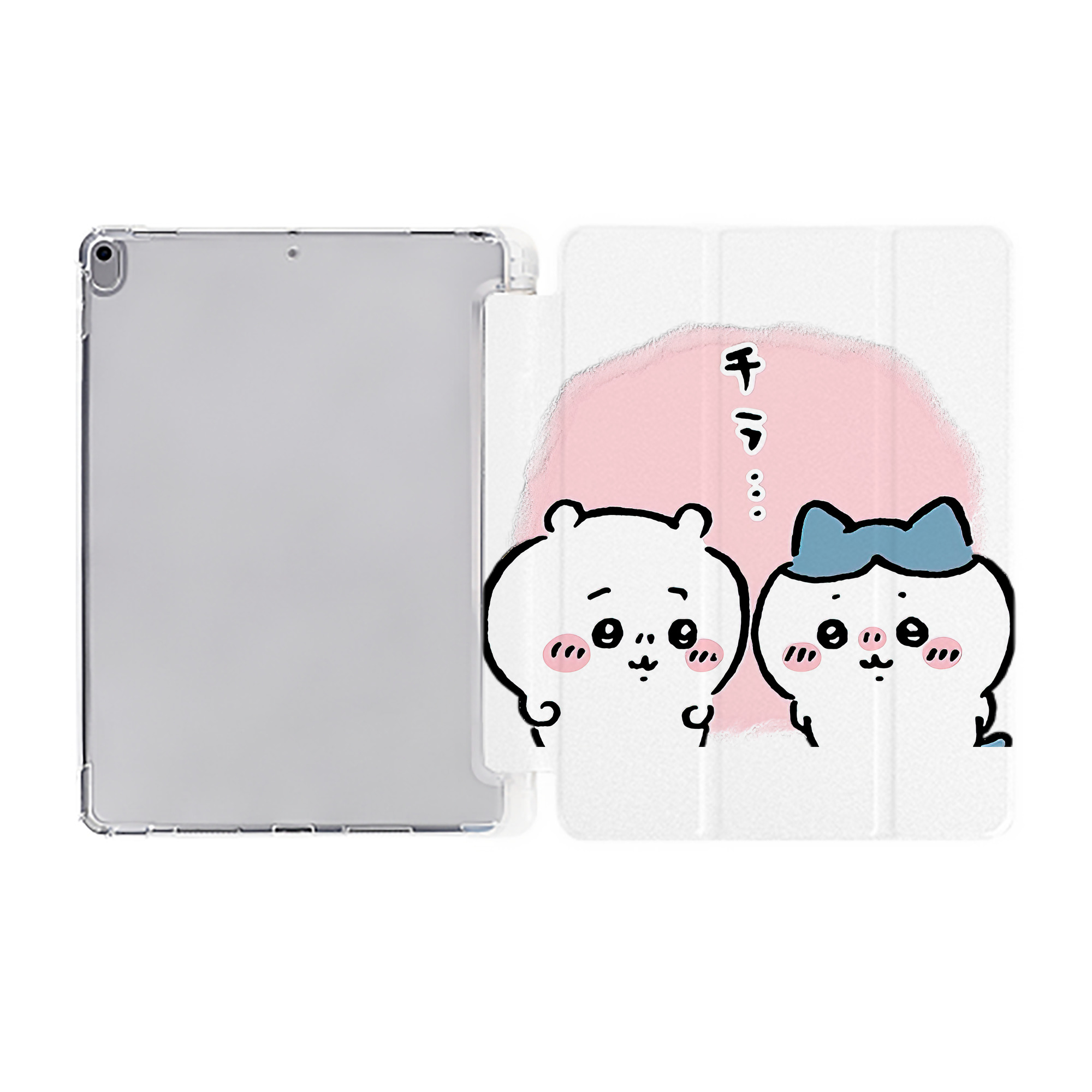 （画像用） ちいかわ ハチワレ Chii-kawa hachiware IPad ケース ペン収納付き 三つ折りスタンド PUレザー×シリコン 対応機種9.5/10.5/10.9インチ